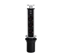 Emuca - Regletas Enchufe encastrable, Regleta multienchufe retráctil con 3 enchufes schuko EU y 2 Puertos USB, Torre de enchufes Vertical empotrable para encimera de Cocina o Escritorio