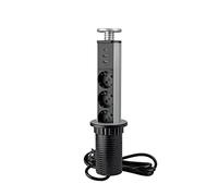 Emuca - Regletas Enchufe encastrable, Regleta multienchufe retráctil con Carga rápida, 3 enchufes EU y 2 USB 1USB C, Torre de enchufes empotrable para encimera, Gris Metalizado, Plástico, Aluminio