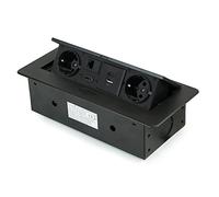 Emuca - Regletas Enchufe, Regleta multienchufe retráctil para empotrar en la Mesa, Base de enchufes multiconector (Enchufe EU Tipo F, USB A+C, RJ45 y HDMI), 265x120mm, Negro
