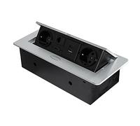 Emuca - Regletas Enchufe, Regleta multienchufe retráctil para empotrar en la Mesa, Base de enchufes multiconector (Enchufe EU Tipo F, USB C, RJ45 y HDMI), 265x120mm, Pintado Aluminio