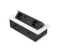 Emuca - Regletas Enchufe, Regleta multienchufe retráctil para empotrar en la Mesa, Base de enchufes multiconector (Enchufe EU Tipo F, USB A+C, RJ45 y HDMI), 265x120mm, Blanco