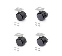Emuca - Ruedas para muebles, kit de 4 ruedas giratorias gemelas negras con placa de montaje, Ø 40mm, Emuca