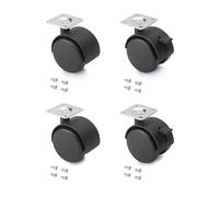 Emuca - Ruedas para muebles, kit de 4 ruedas giratorias gemelas negras con placa de montaje, Ø 50mm, Emuca