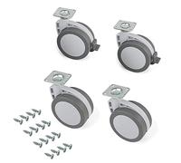 Emuca - Ruedas pivotantes para mueble - 80mm con placa de montaje y rodamiento de bolas, Gris, Set de 4 Piezas (2 con freno y 2 sin freno)