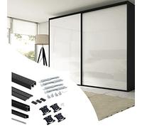 Emuca - Sistema corredero Placard 74 para armario de 2 puertas correderas con perfil Sharp, espesor 16 mm, cierre suave, tableros no incluidos, Pintado negro