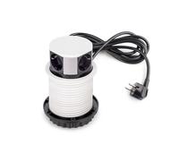 Emuca - Multiconector extraíble Vertikal Push diámetro 100mm, 3 enchufes Tipo Schuko, 1 USB Tipo A, 1 USB Tipo C, Acero y Plástico, Pintado Blanco