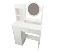 EMUKOEP Precise Vanity Desk Moderno Espejo Iluminado Mesa de Tocador de Maquillaje para Dormitorio, Construcción Fuerte para Mujeres, 31.5x15.7x50.4in, Cable de Alimentación USB