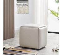 en 1 Silla de Cubo otomano anidado, taburetes apilables, taburetes de reposapiés Cuadrados pequeños de imitación de PU, Taburete con Ruedas para Sala de Estar, Comedor,I,45 * 45 * 45CM