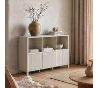 [en.casa] Aparador bajo Lukkodso 6 Compartimentos 77x110x30cm Beige | Mueble auxiliar con puertas variables de Push-to-Open, rectangular, armario multiusos moderno para entrada sala dormitorio