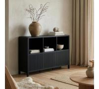 [en.casa] Aparador bajo Lukkodso 6 Compartimentos 77x110x30cm Negro veteado | Mueble auxiliar con puertas variables de Push-to-Open, rectangular, armario multiusos moderno para entrada sala dormitorio