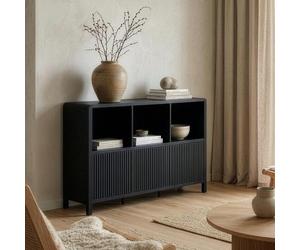 [en.casa] Aparador bajo Lukkodso 6 Compartimentos 77x110x30cm Negro veteado | Mueble auxiliar con puertas variables de Push-to-Open, rectangular, armario multiusos moderno para entrada sala dormitorio