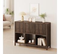 [en.casa] Aparador bajo Lukkodso 6 Compartimentos 77x110x30cm Nogal | Mueble auxiliar con puertas variables de Push-to-Open, rectangular, armario multiusos moderno para entrada sala dormitorio