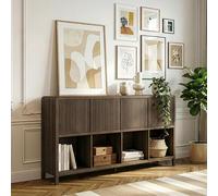 [en.casa] Aparador bajo Lukkodso 8 Compartimentos 77x145x30cm Nogal | Mueble auxiliar con puertas variables de Push-to-Open, rectangular, armario multiusos moderno para entrada sala dormitorio