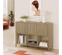 [en.casa] Aparador bajo Lukkodso Compartimentos 77x110x30cm Roble rústico | Mueble auxiliar con puertas variables de Push-to-Open, rectangular, armario multiusos moderno para entrada sala dormitorio