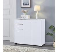[en.casa] Aparador Crimla con 3 Puertas Mueble Zapatero con 2 Cajones y 1 Estante Interno Regulable en Altura para 5 Pares de Calzados Aglomerado 76 x 80 x 28 cm - Blanco