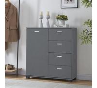[en.casa] Aparador Döbritz con Puerta 4 Cajones y 2 Estantes Internos Regulables en Altura Armario Zapatero Mueble Zapatero Aglomerado 76 x 80 x 28 cm - Gris Oscuro