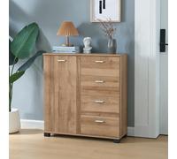 [en.casa] Aparador Döbritz con Puerta 4 Cajones y 2 Estantes Internos Regulables en Altura Armario Zapatero Mueble Zapatero Aglomerado 76 x 80 x 28 cm - Efecto Roble