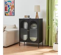 Aparador karlskrona con 2 puertas acero/cristal 102x80x40 cm - negro mate [en.casa]