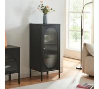 [en.casa] Aparador Karlskrona con Cerradura Magnética Armario Multiusos con Tirador Izquierdo y Estante Regulable en Altura 60 x 42,5 x 40 cm Acero/Cristal Acanalado - Negro Mate