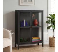 [en.casa] Aparador Säkylä Puertas de Vidrio Acanalado 84x66x35 cm Negro | mueble auxiliar para salón comedor 2 compartimentos cerrados
