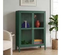 [en.casa] Aparador Säkylä Puertas de Vidrio Acanalado 84x66x35 cm Verde | mueble auxiliar para salón comedor 2 compartimentos cerrados