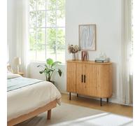 [en.casa] Aparador Tvedestrand con 2 Puertas Correderas Armario Multiusos con 8 Compartimentos Cerrados Mueble de TV Tablero en Forma Ovalada Bambú Metal 100x40x80 cm - Efecto Madera/Negro