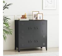 [en.casa] Armario Archivador Hamina Aparador Mueble de Oficina Estudio Garaje con 2 Compartimentos y 4 Puertas con Ranuras de Ventilación Acero 82 x 80 x 40 cm - Negro