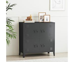 [en.casa] Armario Archivador Hamina Aparador Mueble de Oficina Estudio Garaje con 2 Compartimentos y 4 Puertas con Ranuras de Ventilación Acero 82 x 80 x 40 cm - Negro