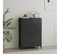 [en.casa] Armario de Oficina Mueble de Oficina Archivador de Estudio con 2 Estantes con 6 Puertas Ranuras de Ventilación Acero 113 x 80 x 40 cm - Negro