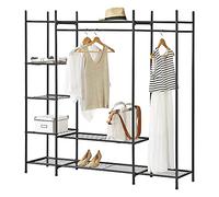 [en.casa] Armario para Ropa Clóset 150 x 150 x 40 cm con 6 Estantes y Barra de Colgar Organizador Estantería Perchero Espacio Adicional Acero Cada Estante hasta 15 kg Negro