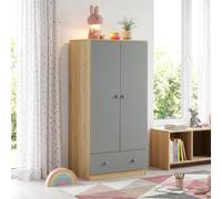 Armario ropero infantil beldinupp con 2 puertas 1 cajón 123x60x40 cm roble/gris [en.casa]