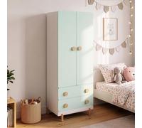 [en.casa] Armario ropero Infantil Vaarentaa con 2 cajones 156x60x41cm Verde | Barra para chaquetas ropa mueble dormitorio con tiradores altura ideal para niños bordes redondeados habitación infantil