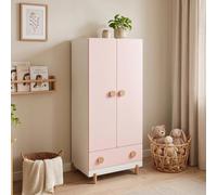 [en.casa] Armario ropero Infantil Vaarentaa con cajón 126x60x41cm Rosa | Azúcar de algodón barra para chaquetas ropa mueble dormitorio altura ideal niños 2 puertas habitación infantil