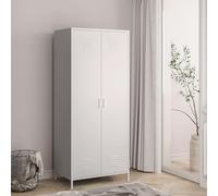 [en.casa] Armario Ropero Seinäjoki Guardarropa Armario Metálico de Oficina con 2 Puertas y 5 Compartimentos para Taller Vestuario Acero 180 x 76 x 50 cm - Blanco