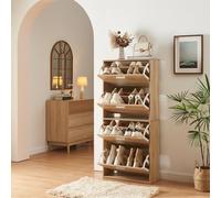 Zapatero sykkylven con 4 puertas 134x60x24 cm - roble sonoma [en.casa]