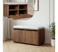 [en.casa] Banco Zapatero 2 en 1 Brande 42x80x35 cm Nogal/Gris Claro | Mueble recibidor con 4 Compartimientos 2 puertas abatibles organizador de calzados con asiento tapizado textil hasta 160 kg
