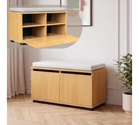 [en.casa] Banco Zapatero 2 en 1 Brande 42x80x35 cm Roble/Gris Claro | Mueble recibidor con 4 Compartimientos 2 puertas abatibles organizador de calzados con asiento tapizado textil hasta 160 kg