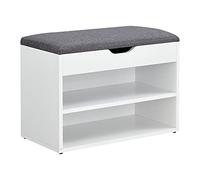Zapatero Gentofte, 60x30x46 cm. Armario para zapatos con 3 compartimentos. Estante para 4 pares de zapatos. Banco con espacio para zapatos. Blanco/Gris