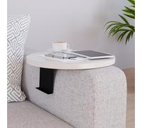 [en.casa] Bandeja Ajustable para Reposabrazos Kuleskyd Bandeja para Sofá Circular Ø34cm Aglomerado Metal - Color Crema