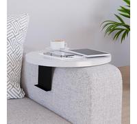 [en.casa] Bandeja Ajustable para Reposabrazos Kuleskyd Bandeja para Sofá Circular Ø34cm Aglomerado Metal - Blanco