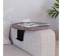 [en.casa] Bandeja Ajustable para Reposabrazos Kuleskyd Bandeja para Sofá Circular Ø34cm Aglomerado Metal - Efecto Mármol Gris