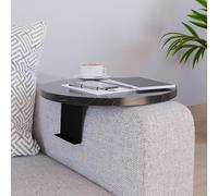 [en.casa] Bandeja Ajustable para Reposabrazos Kuleskyd Bandeja para Sofá Circular Ø34cm Aglomerado Metal - Efecto Mármol Negro