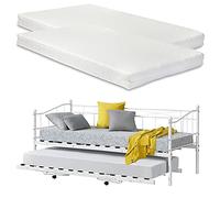 [en.casa] Cama con Estructura de Metal con Colchón de Espuma fría Skutskär 2 x 200 x 90 x 16 cm Cama Extraíble con Dos Superficies Sofá Diván Oeko Tex 100 Blanco Mate