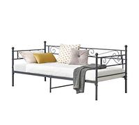 [en.casa] Cama con Estructura de Metal Kerava 90x200cm Cama Simple Cama Individual Armazón de diseño Reposacabezas y Reposapiés Decorativos Sofá Diván Gris Oscuro
