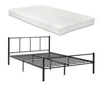 [en.casa]® Cama De Metal Con Colchón De Espuma Fría - 140cm X 200cm - Cama Simple O Cama Doble - Con Listón - Somier Negro - Oeko-tex 100