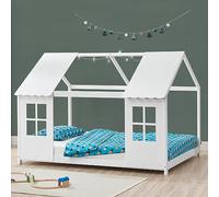 Cama para niños tostedt en forma de casa con ventanas pino 90 x 200 cm - blanco [en.casa]