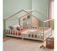 [en.casa] Cama Infantil Treviolo Forma de casita Pino 140x200 cm Verde Menta