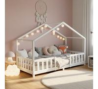 [en.casa] Cama Infantil Treviolo Forma de casita Pino 70x140 cm Blanco