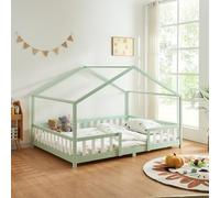 Cama para niños treviolo forma de casa pino 90x200 cm verde menta / blanco [en.casa]