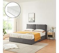 [en.casa] Cama Matrimonio Lunner Canapé Abatible con Cabecero Somier Espacio de Almacenamiento Colchón de 160x200 cm Tapizado Textil Contrachapado 204x166x96 cm - Gris Oscuro